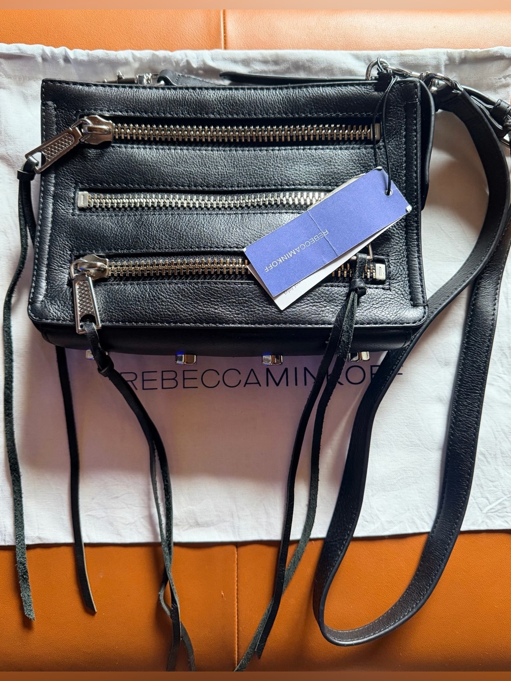 Rebecca Minkoff Black Leather Three Zip Moto Crossbody